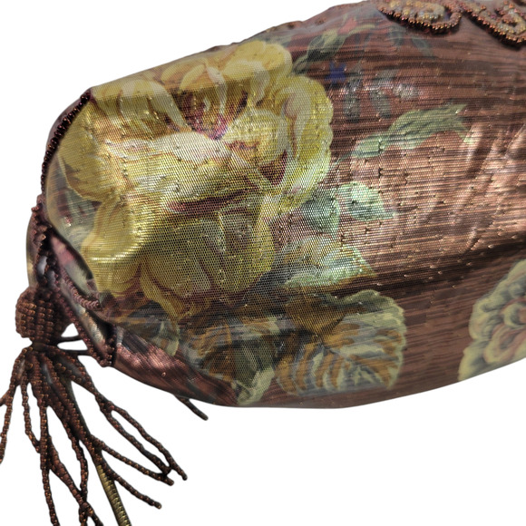 Vintage Magid Shoulder Bag Brown Iridescent Copper Beaded Handmade Shimmer Pouch - Picture 5 of 13